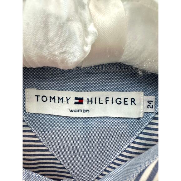 TOMMY HILFIGER Blue White Striped Embroidered Button Down Shirt Cotton | Size 24 - Picture 5 of 6